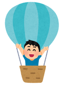 気球に乗った男性のイラスト