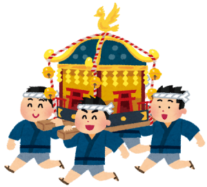 神輿を運ぶ男性たちのイラスト