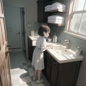 朝洗面台で歯磨きしようとしている少女