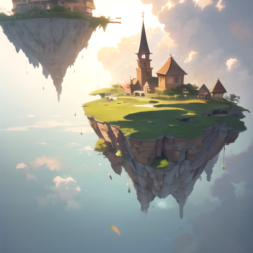 空を浮遊する島々に教会が建っている